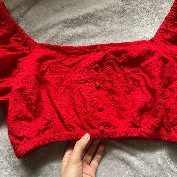 Forever 21 Cherry Red Sweetheart Eyelet Crop Top - Picture 3 of 5